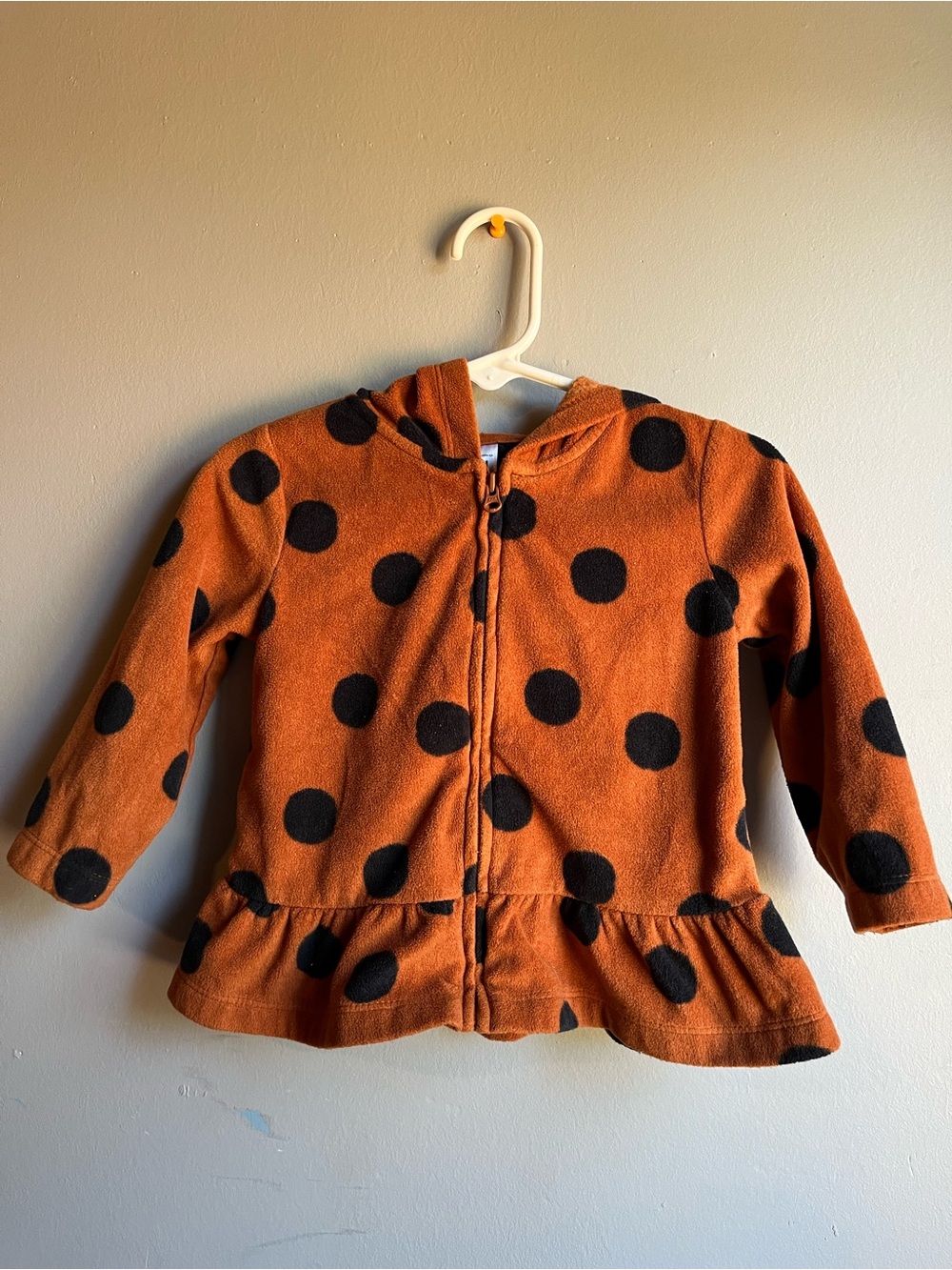 Carter's Orange Hooded Puffer Jacket with Black Polka Dots